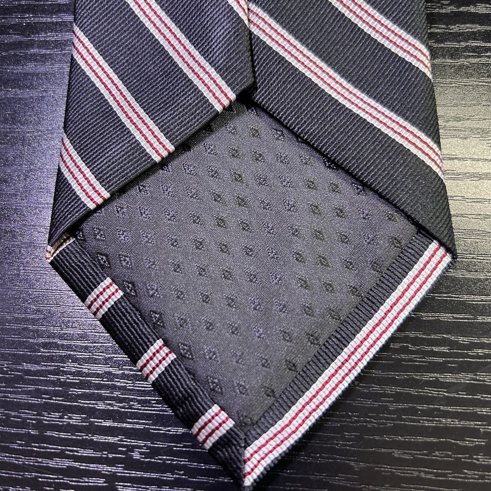 Ashford & Brooks London Mens Handmade Silk Tie Black w/Red White Stripes - Picture 5 of 8